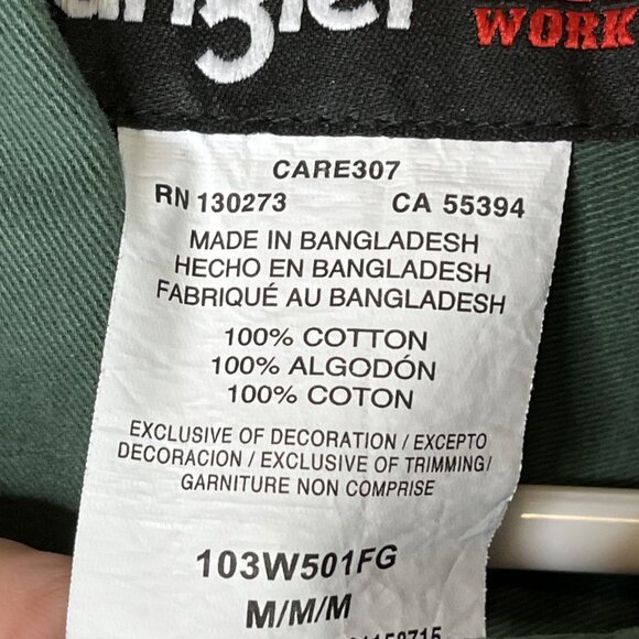 Wrangler Riggs Workwear Button Down Shirt Mens Med Button Up Pocket Forest Green - Picture 7 of 8